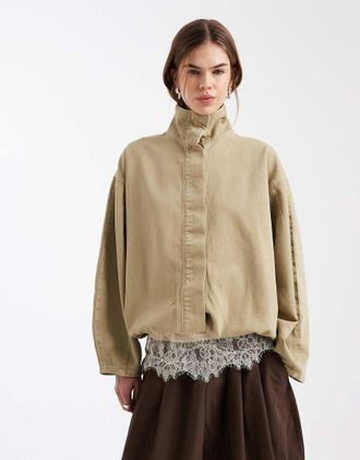 Asos Giacca color pietra con collo a imbuto-Rosa