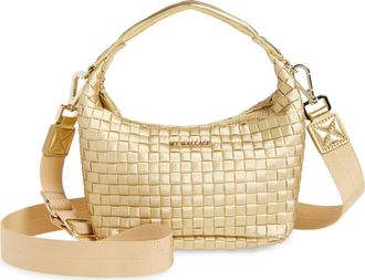 MZ Wallace Mini Metallic Woven Top Handle Hobo Bag in Light Gold Pearl Metallic at Nordstrom