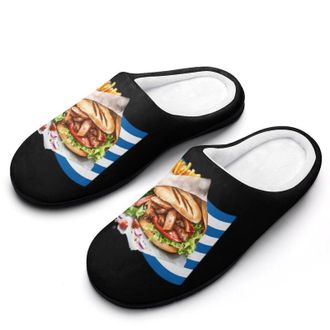 Generic Greek Gyros Mens House Slippers Memory Foam Washable Cotton Slip on Home Shoes