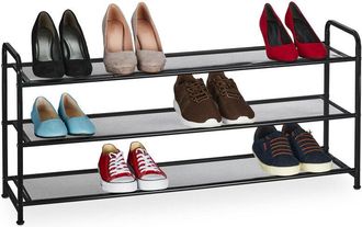 Relaxdays Shoe Rack, Storage for 12 Pairs, HxWxD: 48 x 100 x 25.5 cm, Metal Organiser, Narrow, 3 Shelves, Hallway, Black - Relaxdays