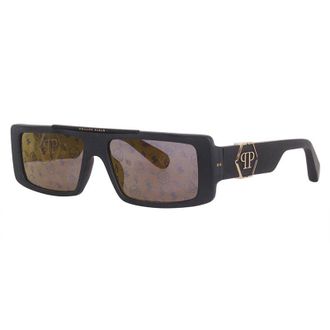 Philipp Plein Philipp Plein Sunglasses Rectangle Full Rim, Matt Black Frame And Gold Mirror With Pattern Lens Spp003M703L