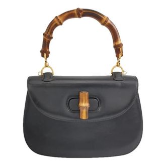 Gucci Vintage Black Leather Bamboo Bag