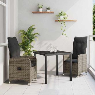 vidaXL Vidaxl - Conjunto De Comedor De Jard&iacute;n Con Coj&iacute;n 3 Pcs Gris Polirat&aacute;n