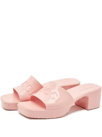 Gucci logo platform slides - women - Rubber/Rubber/Rubber - 36 - Pink