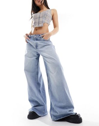 Monki Giga - Jeans ampi a vita bassa color blu tinto