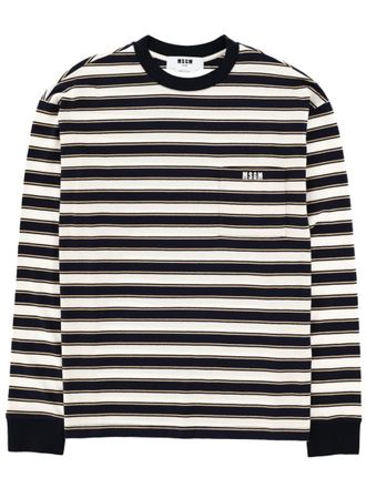 Msgm Neutrals Horizontal Striped Long-Sleeve T-Shirt
