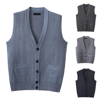 Generic Mens Sleeveless Jumpers V Neck Knitted Gilets Ribbed Knit Tank Tops Classic Sweater Vest Casual Knitted Waistcoats Gentleman Business Knitwear with Bu