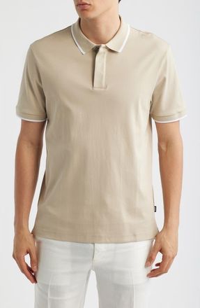 BOSS Parlay Tipped Cotton Polo in Open Beige at Nordstrom, Size Xx-Large