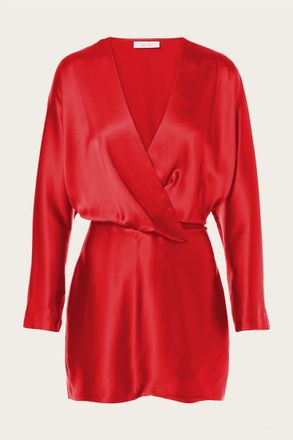 The Sei Womens Long Sleeve Wrap Mini Dress In Crimson