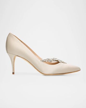Manolo Blahnik 70mm Nadira Jeweled Satin Pumps