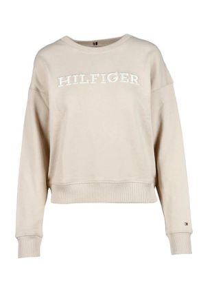 Tommy Hilfiger Beige Cropped Cotton-Blend Sweatshirt