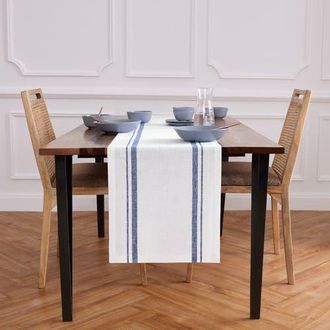 Solino Home Linen Table Runner for Dining Table, Holiday and Everyday Table Decor - French Stripe in Navy And White at Nordstrom, Size Xx-Small