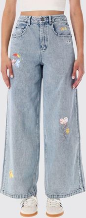 adidas Jeans wide leg a vita alta in denim di cotone con ricami