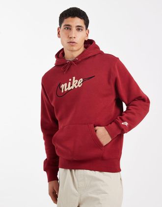 Nike Club - Felpa bordeaux con cappuccio e logo-Rosso