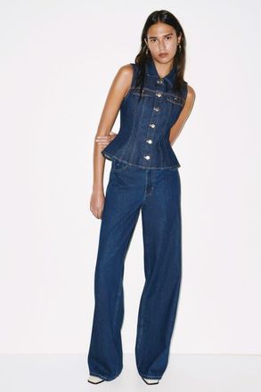 H&M Wide Ultra High Jeans in Dark Denim Blue at Nordstrom, Size 14