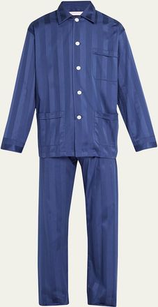 Derek Rose Mens Lingfield Two-Piece Long Pajama Set