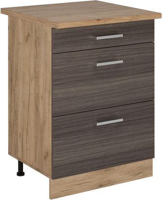 Vicco Mueble bajo de cocina R-Line, Gris noble, 60 cm con cajones, et Roble