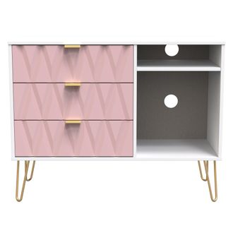 Welcome Furniture Glitz Ready Assembled 3 Drawer TV Unit in Kobe Pink & White - Welcome Furniture | TJ Hughes