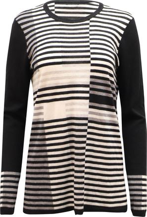 Vince Intarsia Stripe Sweater in Black Wool