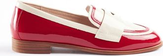 Cecelia New York Womens Kali Loafer In Oat And Red Patent Leather