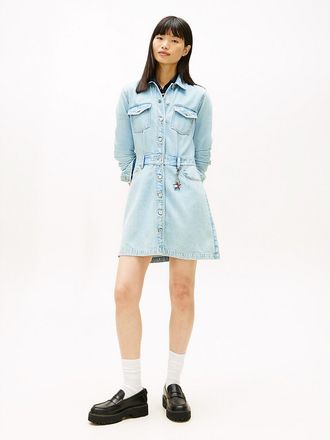 Tommy Hilfiger Womens Tommy Jeans Denim Mini Dress - Blue - L