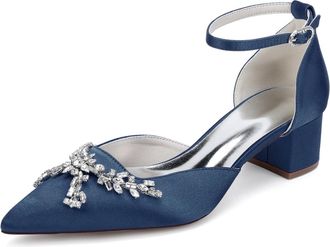 Generic Womens Shoes Evening Low Heel Bridal Wedding Pumps Satin Prom Party Dress Chunky Heels Pumps 4.5Cm,Dark Blue,10 UK