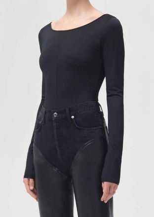 A Gold E Womens Stevie Open Neck Thong Bodysuit In Black