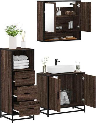 vidaXL Set De Muebles Ba&ntilde;o 3 Pzas Madera Contrachapada Roble Marr&oacute;n Vidaxl