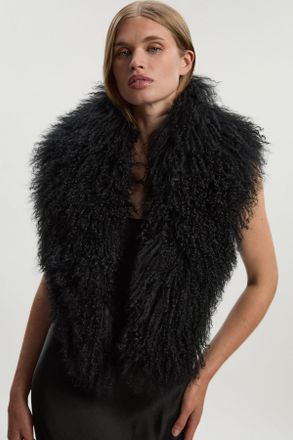 Karen Millen Womens Mongolian Wool Scarf - Black - One Size