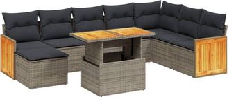 vidaXL Vidaxl - Set De Muebles De Jard&iacute;n 9 Pzas Y Cojines Rat&aacute;n Sint&eacute;tico Gris