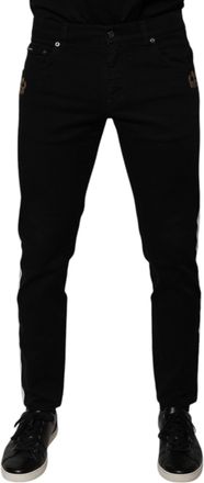 Dolce & Gabbana Mens Black Crown White Lining Skinny Denim Jeans And Cotton Elastane Clothing