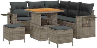 vidaXL Garden Sofa Set with Cushion 9 pcs Grey Poly Rattan vidaXL