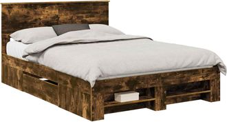 vidaXL Estructura De Cama Con Cabecera Roble Ahumado 140 X 200 Cm Vidaxl