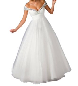Mac Duggal Crystal Off The Shoulder Gown In White