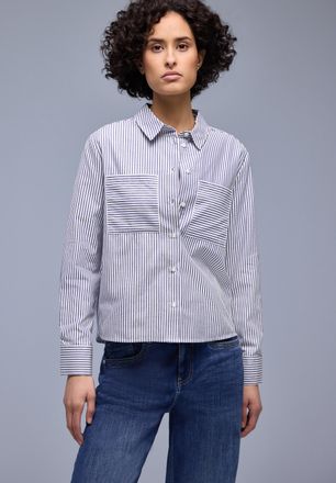 Street One Hemdbluse STREET ONE, Damen, Gr. 36, original blau, Web, Obermaterial: 100% Baumwolle, gestreift, regular fit normal, Manschette, Blusen Hemdbluse, mi