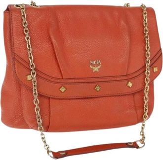 MCM Pre-owned Cross Body Bags, female, Orange, Size: ONE SIZE Pre-owned Leather Shoulder Bag