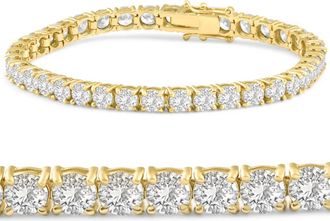 Pompeii3 12 Ct. Round Cut Natural Diamond 14K Yellow Gold Round Cut Tennis Bracelet 7