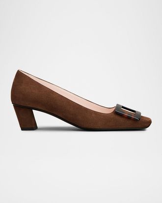 Roger Vivier Belle Vivier 45mm Turtle-Buckle Suede Pumps