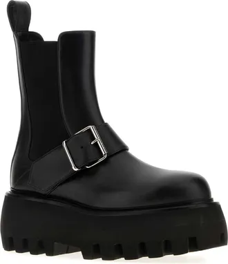 Alexander McQueen Womens Platform Calf Leather Boot Black Skin