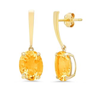 MAX + STONE 14k Yellow Gold Solitaire Oval-Cut Gemstone Drop Earrings (10x8mm)