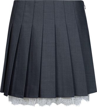 Self Portrait Grey Lace Trim Pleated Mini Skirt