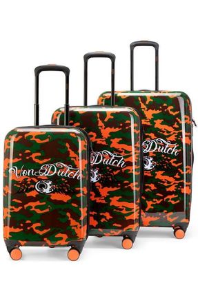 Von Dutch Kustom Kulture 3-Piece Expandable Hardside Spinner Luggage Set in Orange Camo at Nordstrom
