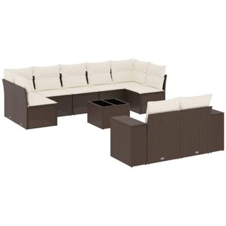 vidaXL Set De Sof&aacute;s De Jard&iacute;n 10 Pzas Y Cojines Rat&aacute;n Sint&eacute;tico Marr&oacute;n Vidaxl