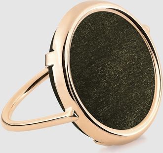 Ginette NY Bague Disc Obsidienne Or Rose