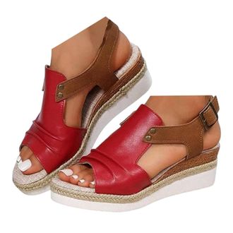 Generic Wedge Sandals For Women UK Orthopedic Ankle Strap Arch Support Open Toe Shoes Mid Heel Espadrilles Non-Slip Summer Casual Beach Daily jogging walking 