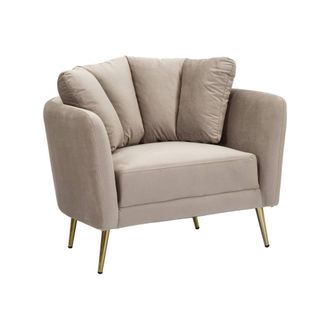 Dmora Sill&oacute;n Biassono, Asiento Acolchado, Sof&aacute; De Sal&oacute;n Individual, Silla Con Reposabrazos, 88x77 H74 Cm, Gris Y Dorado - Dmora