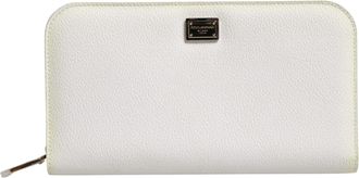 Dolce & Gabbana White Leather Logo Plaque Zip Around Continental Womens Wallet (Pre-Owned)