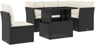 vidaXL Vidaxl - Set De Sof&aacute;s De Jard&iacute;n 6 Piezas Y Cojines Rat&aacute;n Sint&eacute;tico Negro