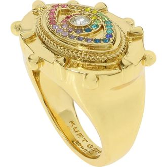 Kurt Geiger Rainbow Crystal Evil Eye Cocktail Ring in Gold Multi at Nordstrom Rack, Size 8