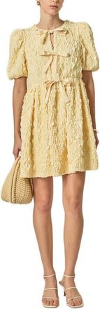English Factory Crinkled Puff Sleeve Tie Front Minidress in Butter Yellow at Nordstrom, Size X-Small